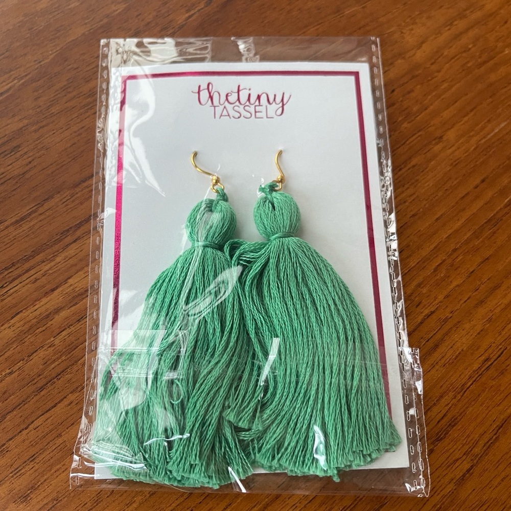 The Tiny Tassel NWT green tassel earrings